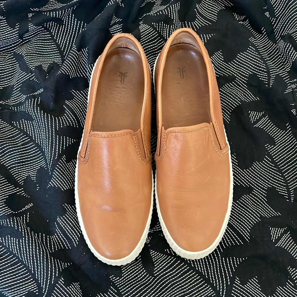 Frye cognac slip-ins